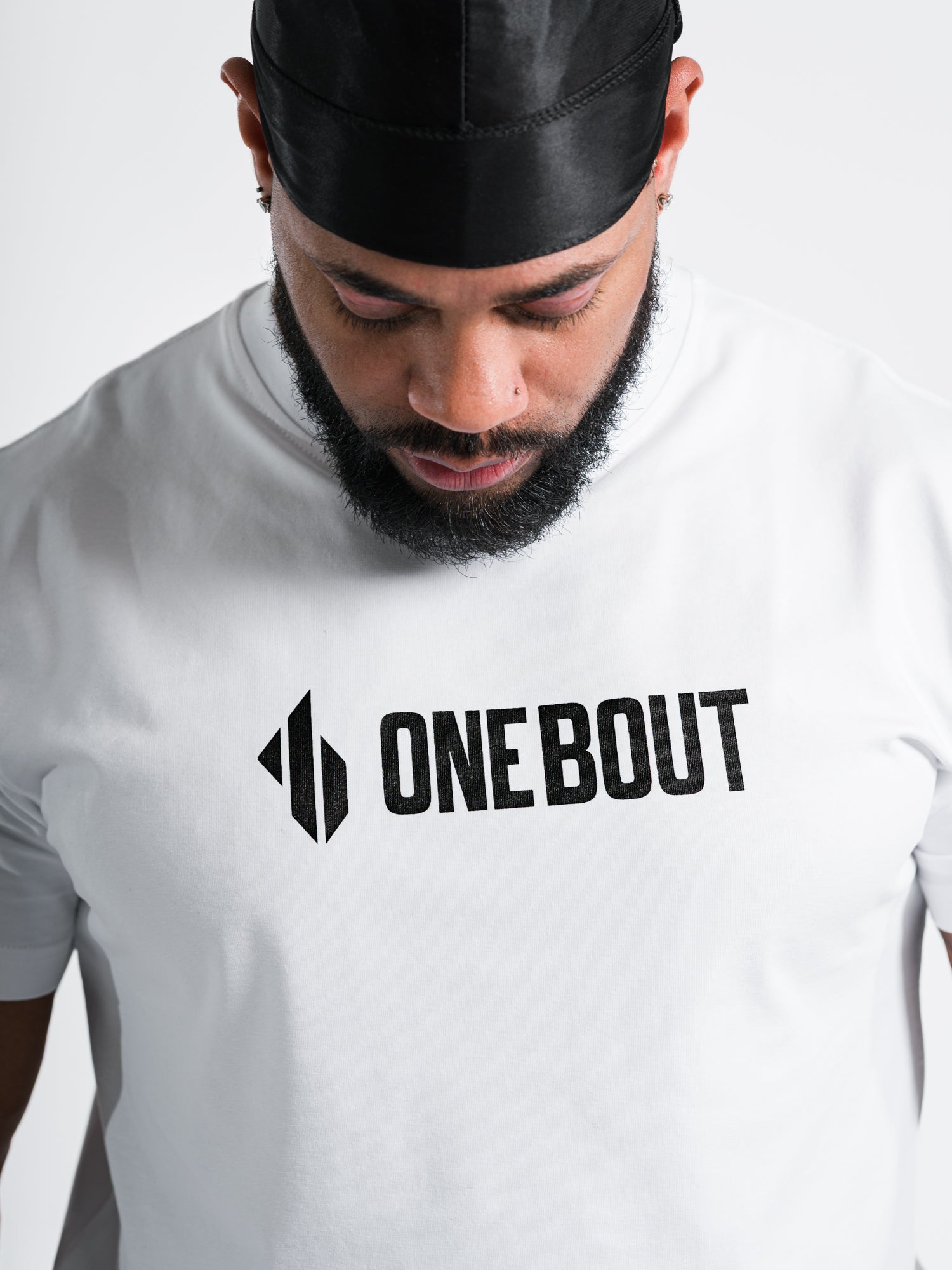 ONE BOUT Men's Line T-Shirt in White — back view