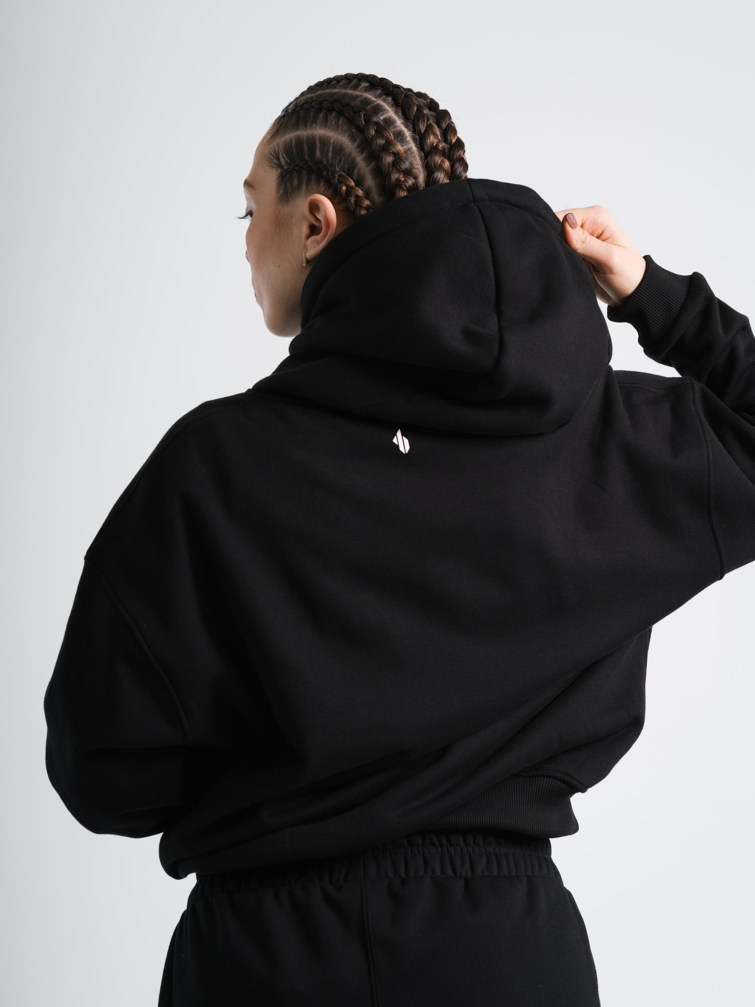 ONE BOUT Women's Script Oversized Hoodie in Black — front view