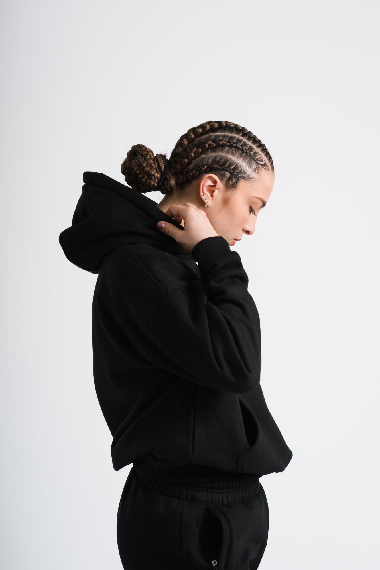 ONE BOUT Women's Script Oversized Hoodie in Black — angle