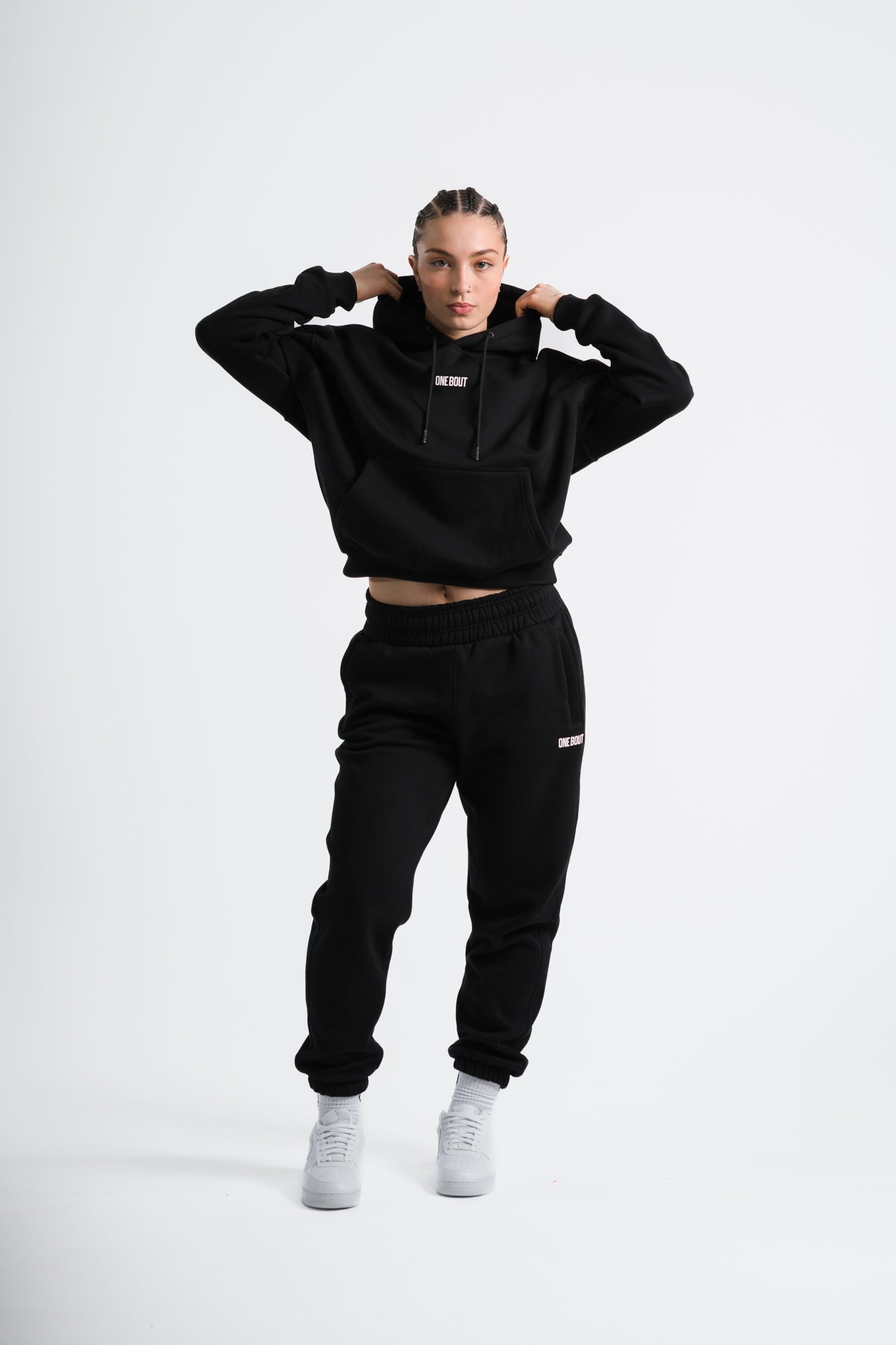 ONE BOUT Women's Script Oversized Hoodie in Black — back view