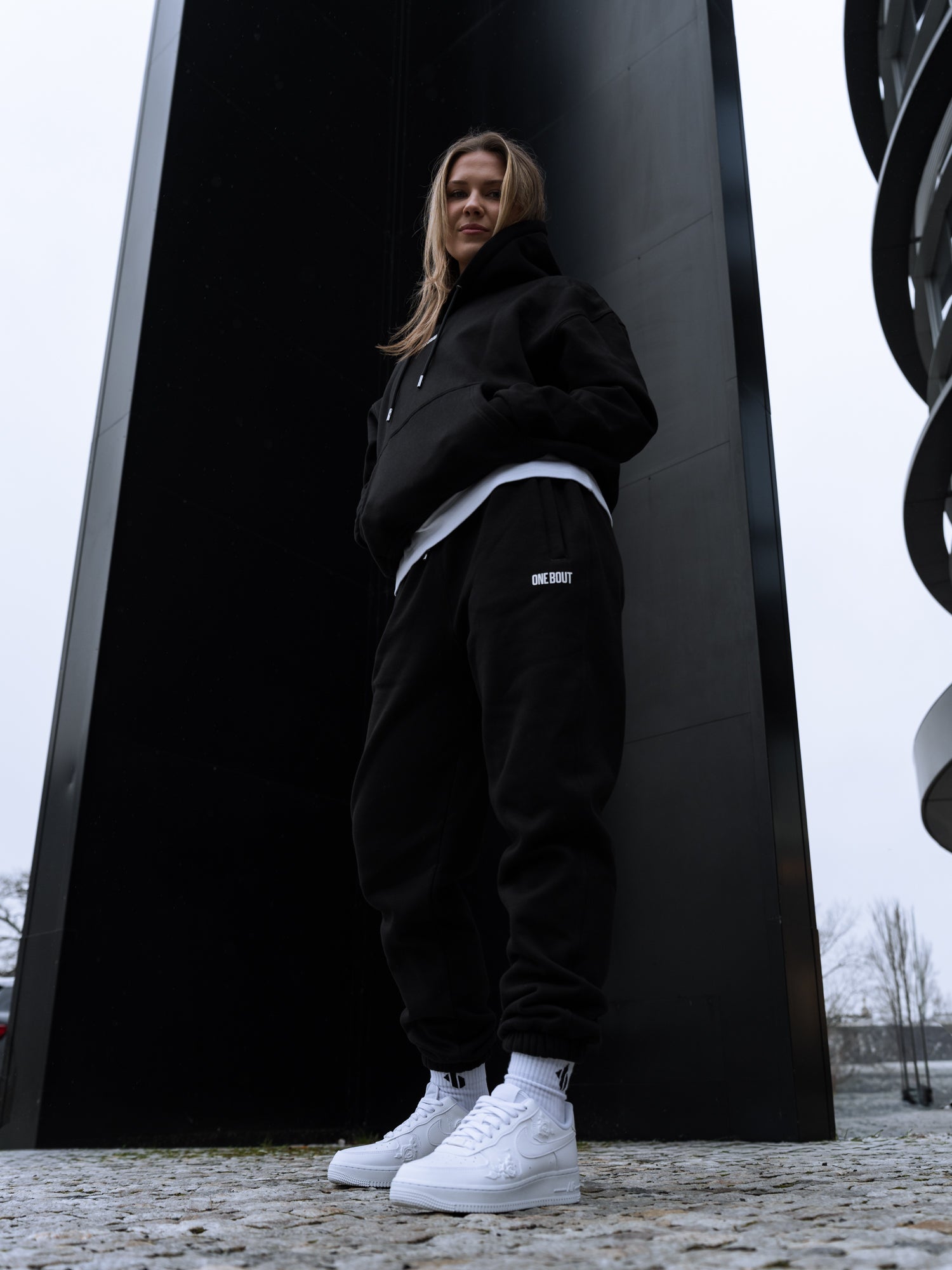 ONE BOUT Women's Script Bottoms in Black — close-up
