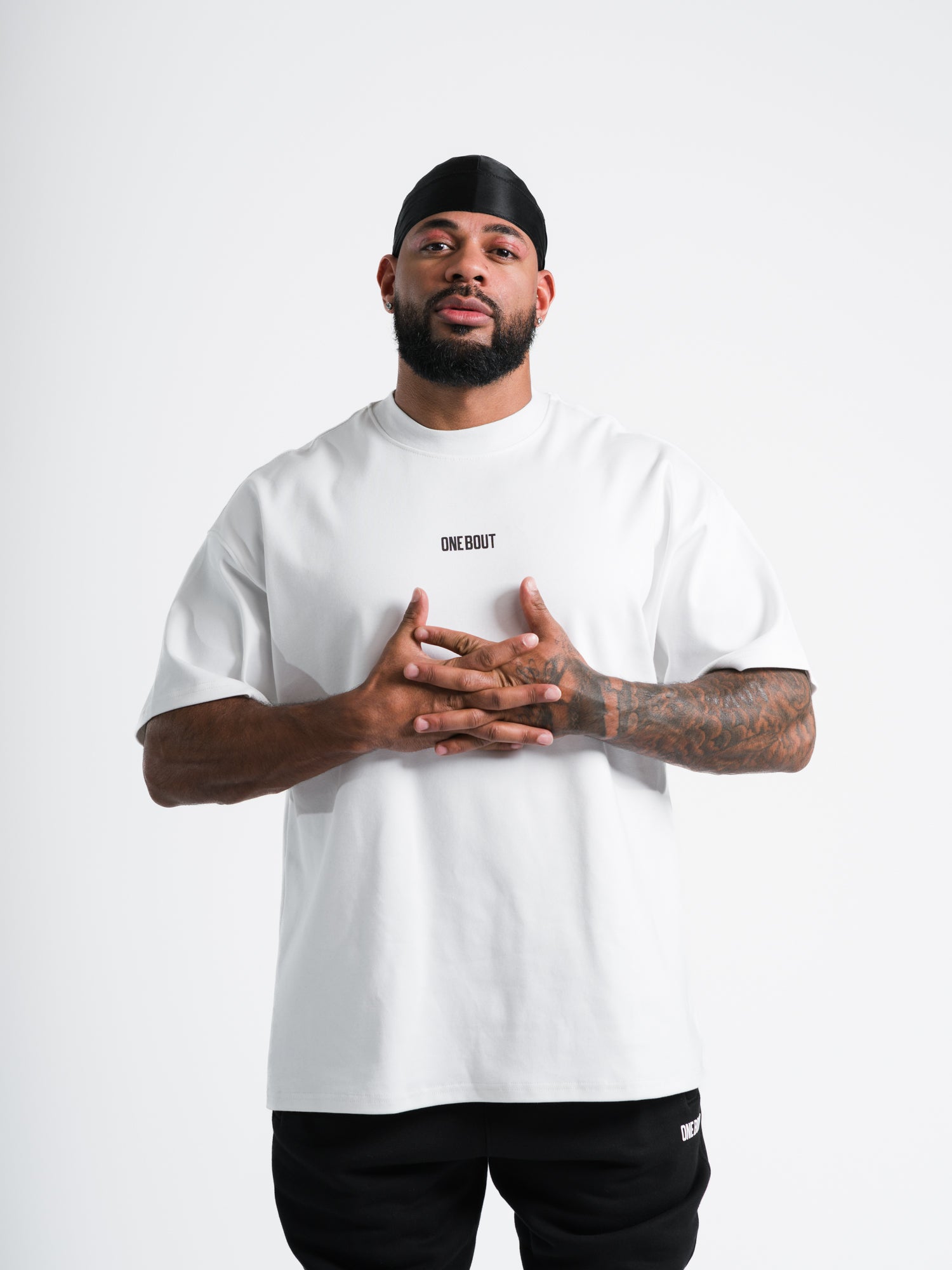 ONE BOUT Men's Own The Round Oversized T-Shirt in White — angle