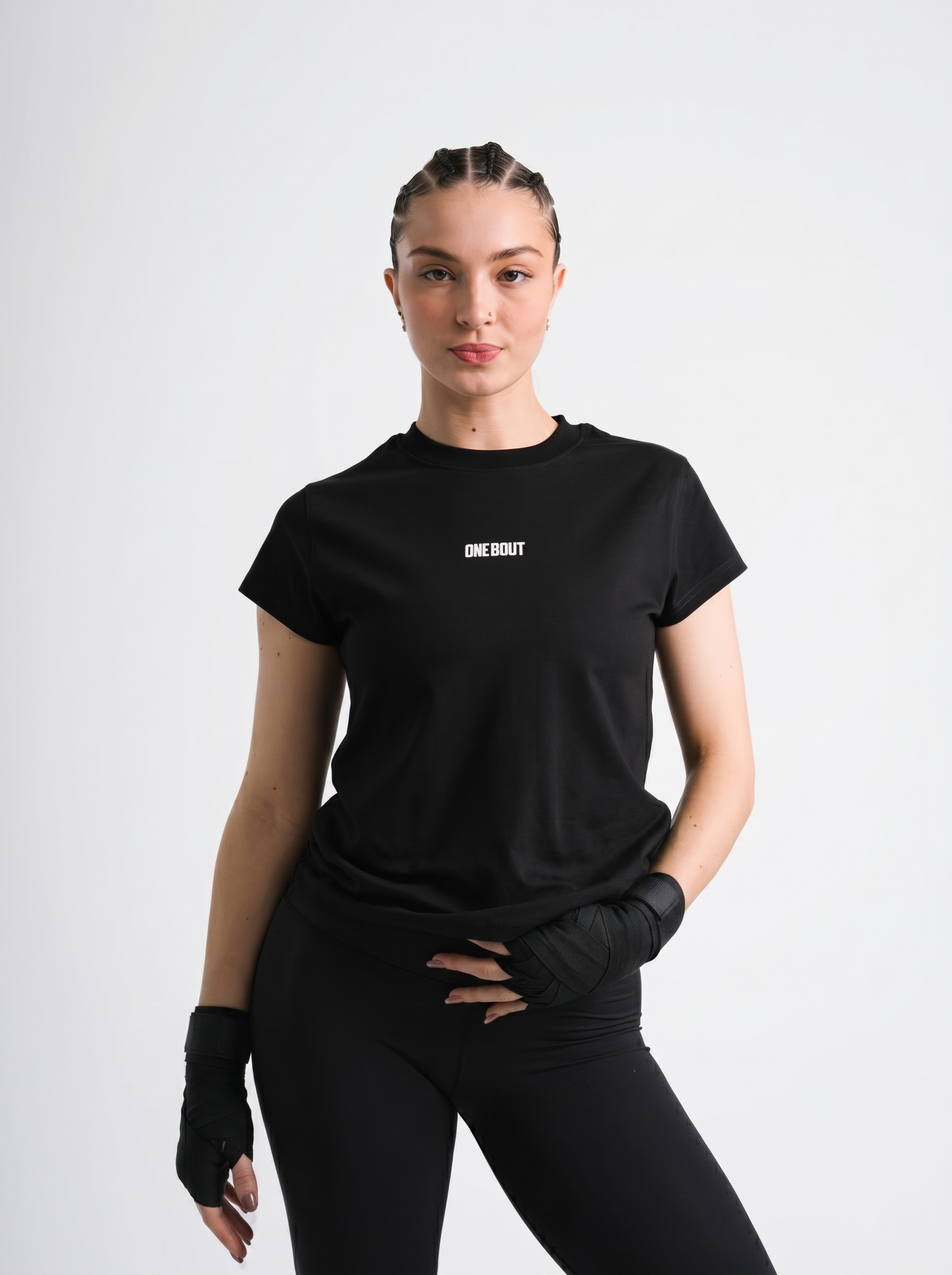 Black One Bout Women's Script T-Shirt (Limited) on model, detail