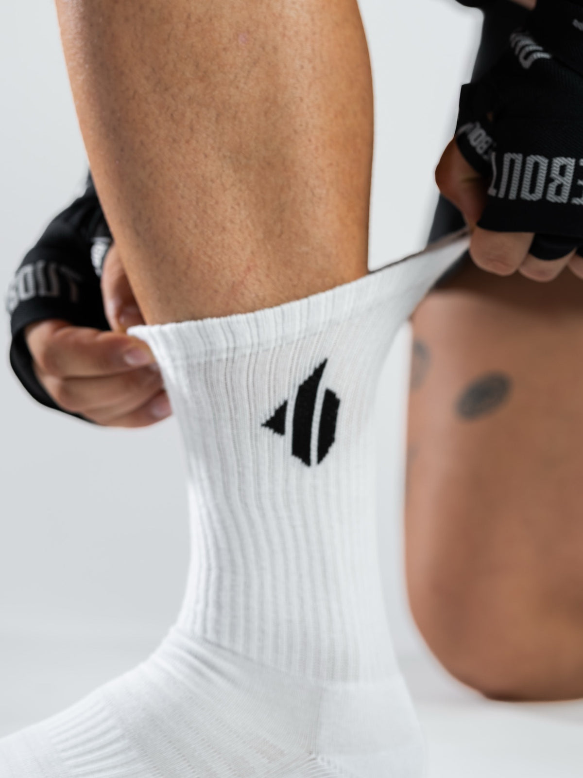 One Bout Crew Socks in white — ribbed cuff detail