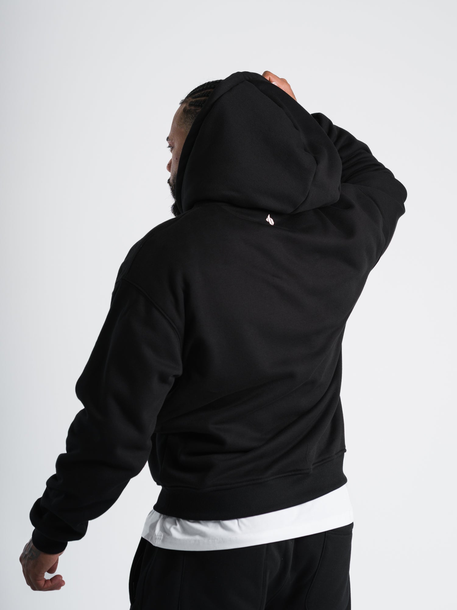 ONE BOUT Men's Script Oversized Hoodie in Black — front view