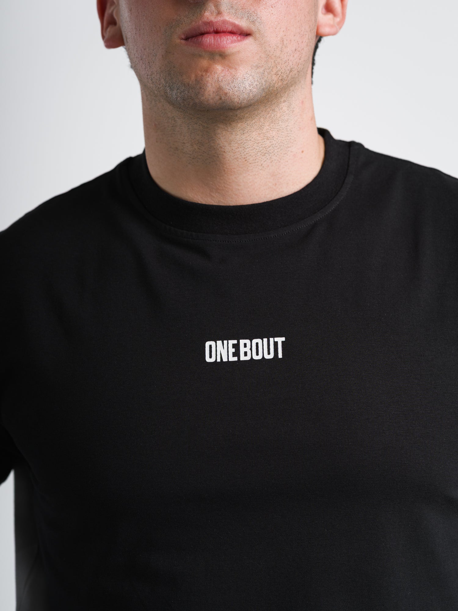 ONE BOUT Men's Script T-Shirt in Black — back view