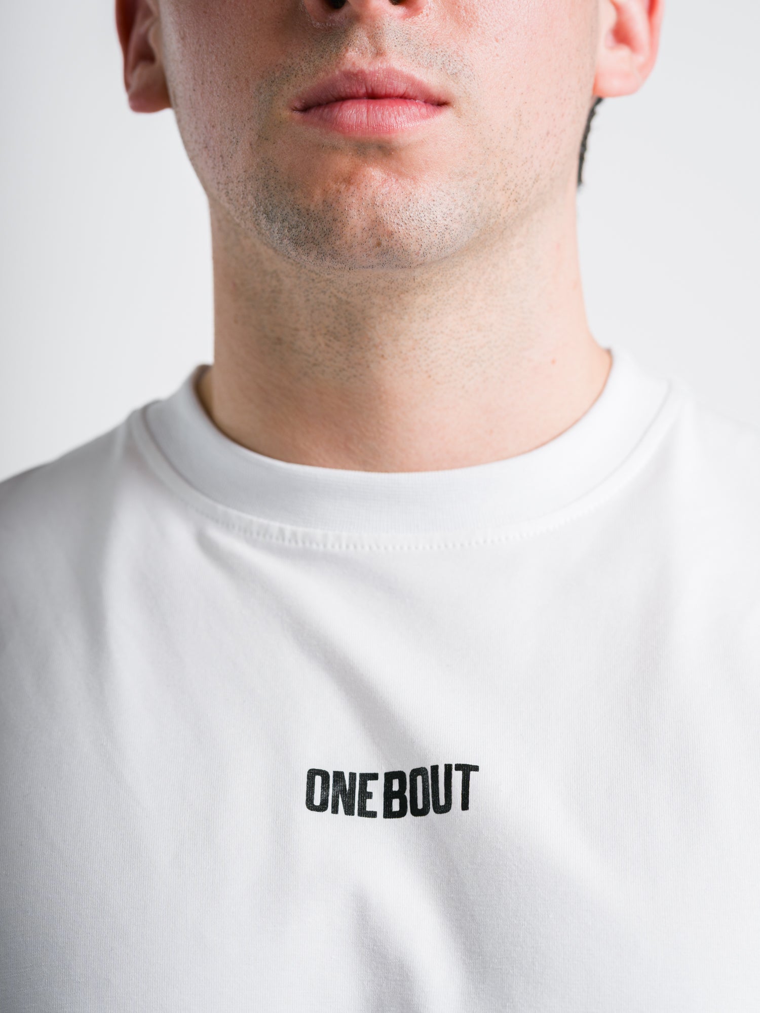 ONE BOUT Men's Script T-Shirt in White — back view