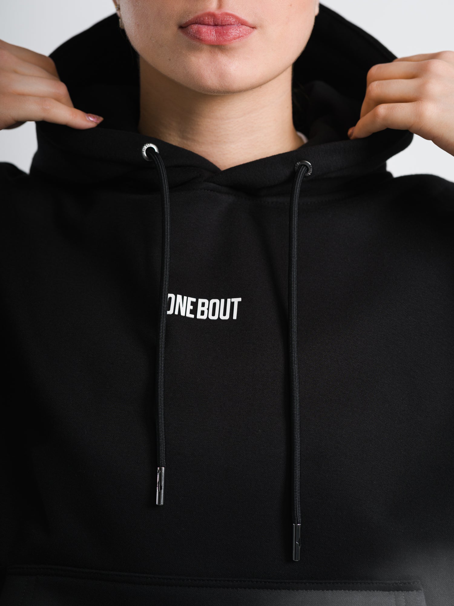 ONE BOUT Women's Script Oversized Hoodie in Black — detail