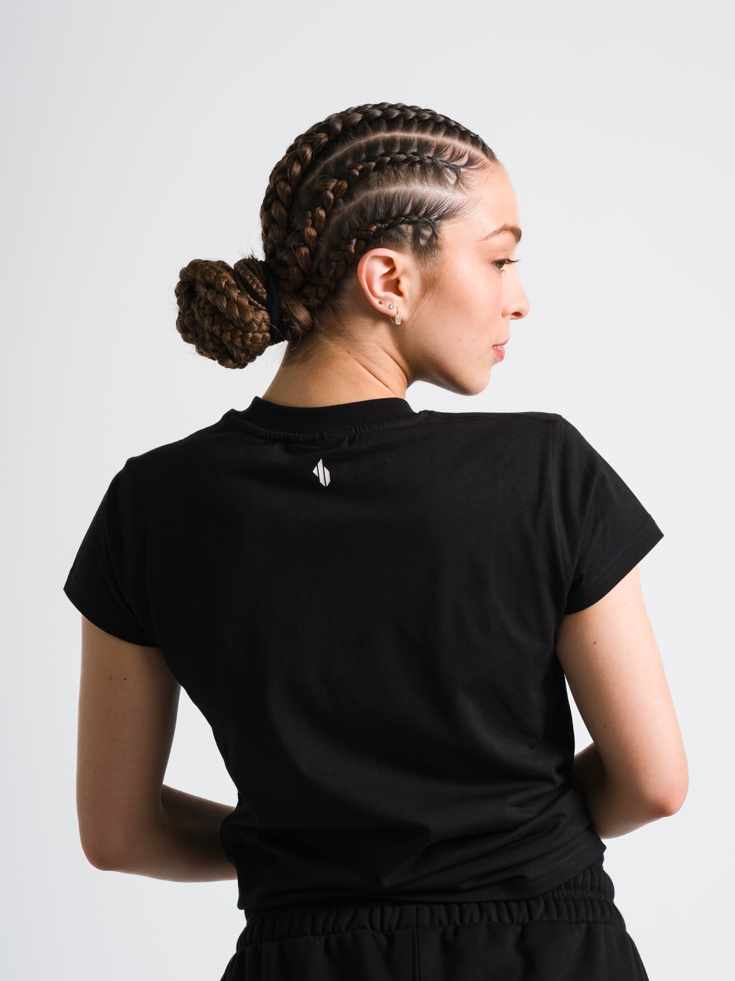 ONE BOUT Women's Script T-Shirt in Black — front view